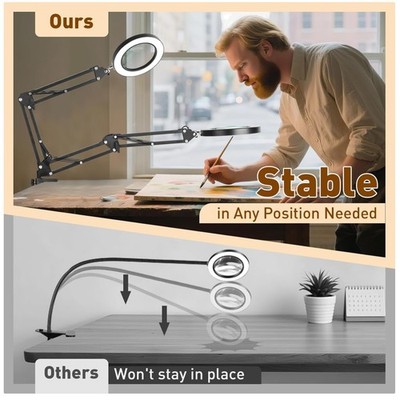 Real Glass Lens Magnifier Desk Lamp - Stepless Dimmable