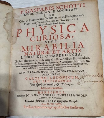 Rarität1667; Kaspar Schott-Physica Curiosa-Komplett 61 Kupfertafeln Barock Leder