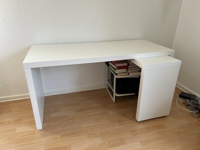 IKEA Malm Schreibtisch mit Ausziehplatte, Weiß, 151x65 Cm