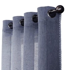 Natural Linen Sheer Curtains - Bordered Semi-Sheer Drapes Textured Grommet To...