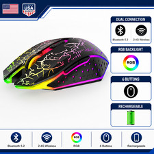 Bluetooth 5.2 Wireless Gaming Mouse RGB Silent 6 Buttons