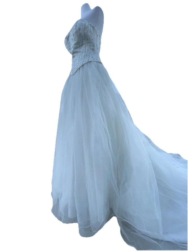 Vestido de novia blanco sin tirantes de tul con cuentas vestido de baile tren largo talla 12 Foto 2 de 4