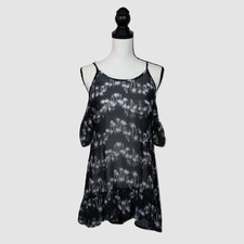 Miken Swim Cover Up Black Gray Palm Tree Cold Shoulder