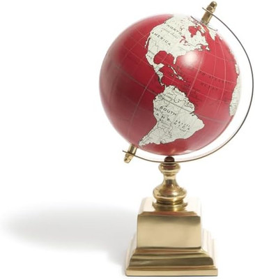 Deep Red Decorative Globe   10.75  on Gold Aluminum Base, Tilted Axis World Map