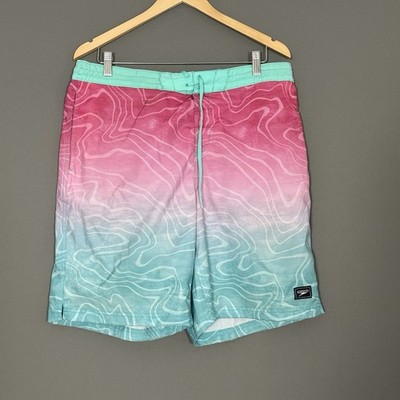 Speedo Bondi Basin Board Shorts Pink Aqua Topo Print Men s XL 8.5 