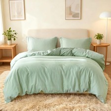 Light Green Linen Duvet Cover Set Boho Farmhouse Style Soft Comfoter Cover Set.