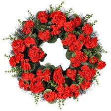 Spring Summer Wreaths for Front Door .24 Inch Red Artificial Geranium Wreath ...