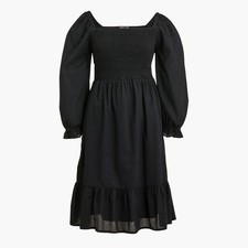 NWT J. Crew Womens Size Small Black Smocked Clip Dot Puff Sleeve Mini Dress NEW