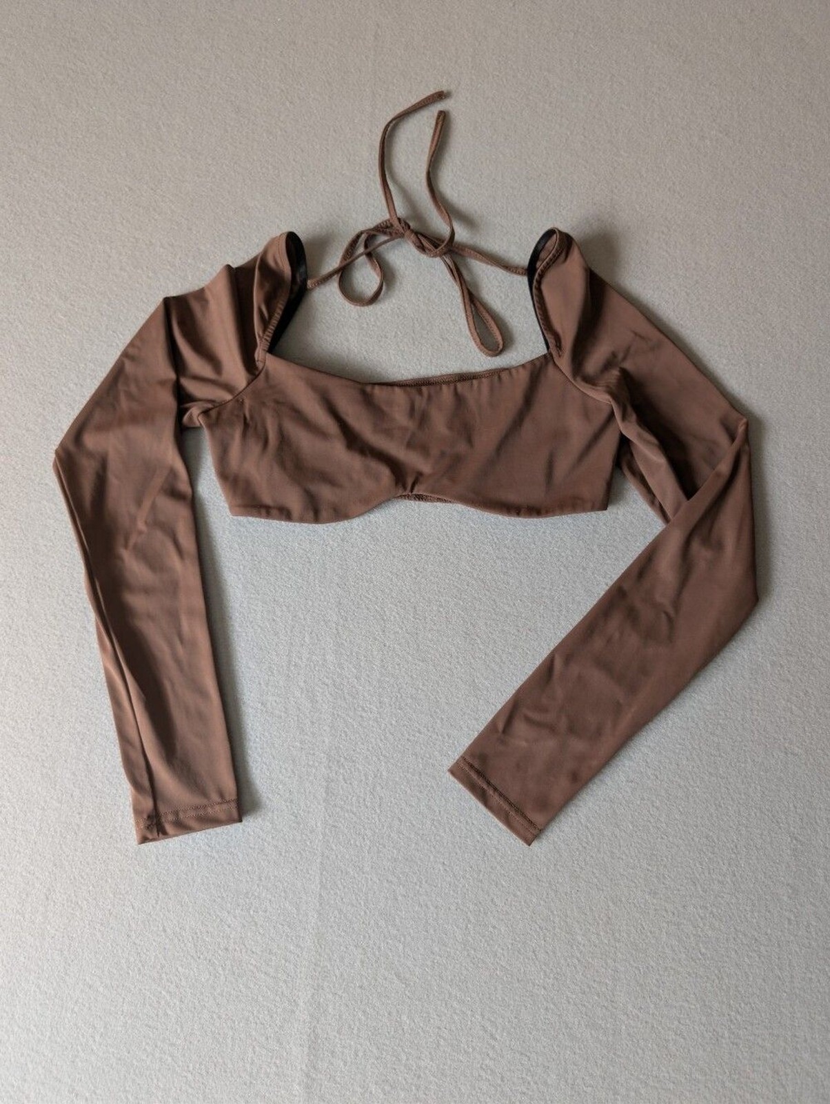Chocolate Brown Club Core Long Sleeve Cropped Bustier Top Tie Back Sexy Sz S Pet image 4