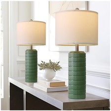 Chic 27.5" Dark Green Farmhouse Table Lamps - Set of Two for Bedroom  Office