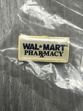 Vintage Walmart Pharmacy Employee Pinback Lapel Pin Gold Tone White Blue Logo