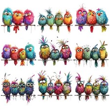 9Pcs Funny Birds Vinyl Decals on Branch Wall Easy Peel and Stick Colorful