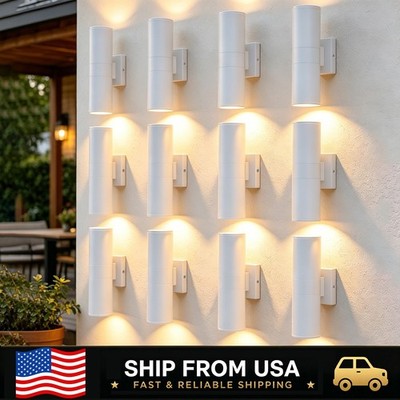 LETRY 12 Pack Waterproof LED Cylinder Outdoor Wall Sconce Up&Down White Wall Lam