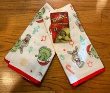 DreamWorks Shrek & Donkey Christmas Holiday Cotton Hand Towels 2pk New