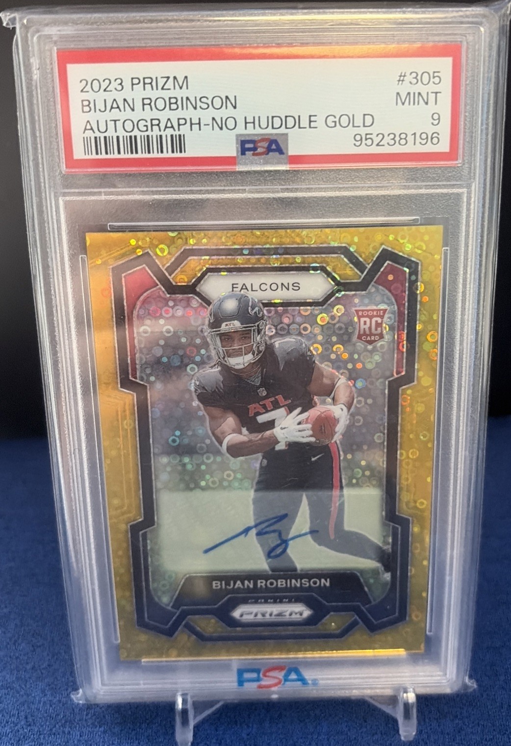 2023 PANINI PRIZM BIJAN ROBINSON ROOKIE GOLD NO HUDDLE AUTO #d 9 /10 PSA 9 #305