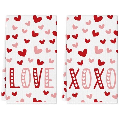 Valentines Day Kitchen Towels 18x26 Inch Love Hearts Dish Hand Holiday Set