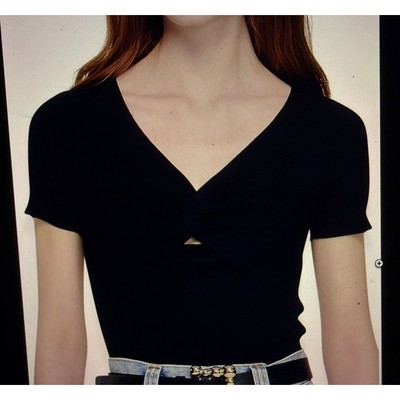 Sandro Temple Twisted Short Sleeve Sweater Black Size 2 US Medium New