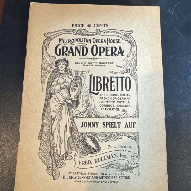 Metropolitan Opera House Grand Opera Liberto Jonny Spielt Auf From 1928