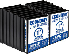 1 Inch 3 Ring Binders, Made in USA, Economy round Ring, Clear View Cover, 200 Sh