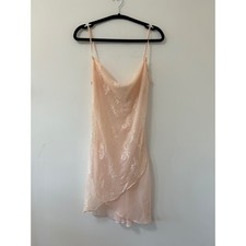 Coquette Slip dress Peach Floral Lace Cowl Mini Dress Sheer Rosette Straps Small