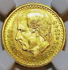 1945 Mexico Gold 2.5 Pesos Coin - Dos y Medio Pesos Hidalgo Bullion (2.12g) Mint