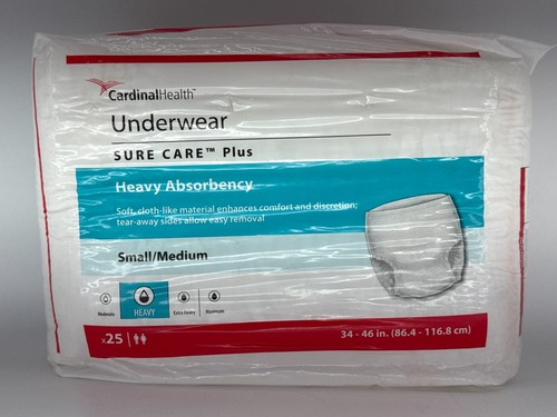 Cardinal Health Sure Care Plus Underwear S/M Heavy Absorbency 25 Count Pack