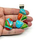 Jay King Sterling Silver Multi Stone Inlay Enhancer Pendant & 7.5 Ring Set (V) — photo 1