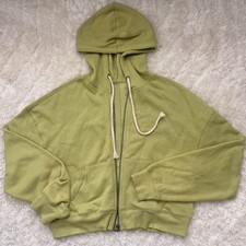 Green Women's Cropped Zip-Up Hoodie with White Drawstring