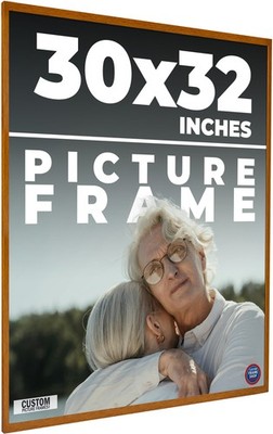 30x32 Honey Brown Real Wood Picture Frame Width 0.75 inches | Interior Frame Dep
