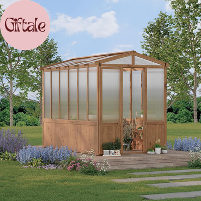 6X10Ft Wooden Greenhouses for Outdoors, Wooden Walk-In Green House with Cedar Fr
