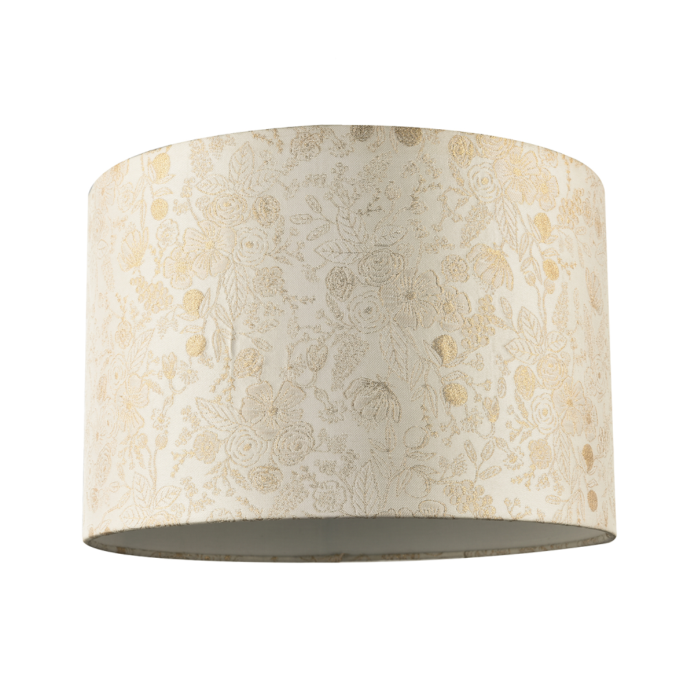 Chic Textured Off-Cream Jacquard Drum Shade with Gold Foil Decor Print by Hap...