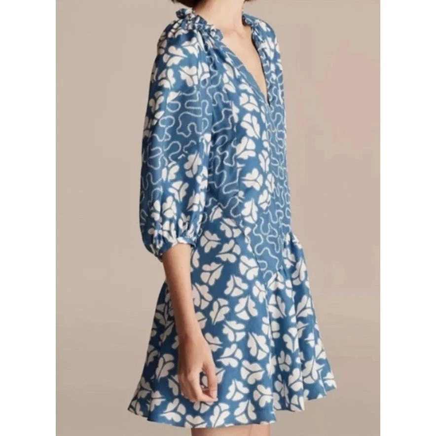 Rebecca Taylor Perla Petal Print Puff Sleeve Silk Mini Dress Size XS $495 - Image 3 of 4