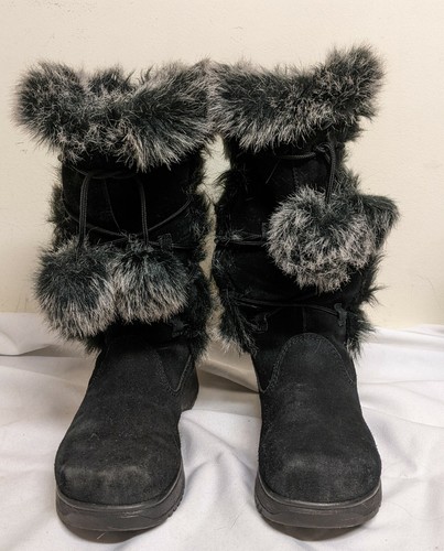 Boots Black Suede Leather Faux Fur 