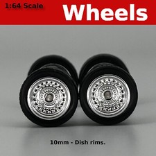 10/10mm Chrome Dish Black Wall Treaded rubber tire set for Hot Wheels