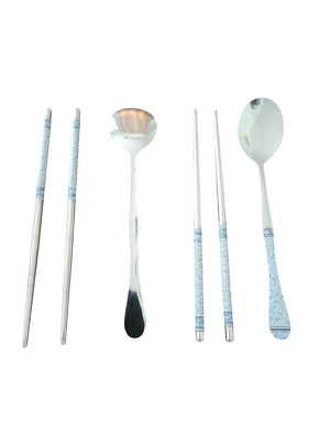 Two Set Lot - 1 Spoon + 2 Chopsticks per Set - 4 Chopsticks 2 Spoons Total New
