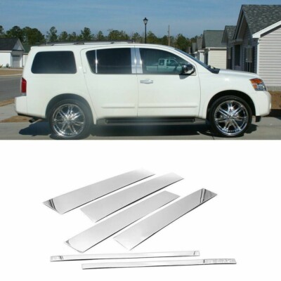 6pc Silver Door Trim Pillar Post Covers For Nissan Armada 2005-2015 – Gloss Polycarbonate, Easy Stick-On