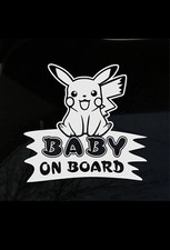 5&rdquo; BABY ON BOARD FUNNY POKEMON  WHITE STICKER DECAL SIGN CAR  WINDOW SAFETY