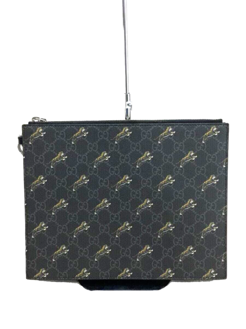 Auth Gucci GG Second Bag Clutch Bag PVC Black Tiger Print 575136 Used F/S
