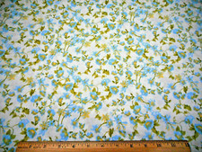 Quilt Fabric By The Yard Blue Yellow Green Floral on White Cotton Vtg PC
