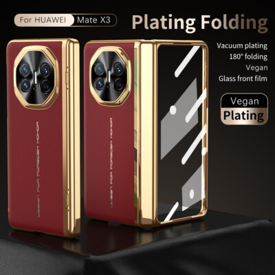 For Huawei Mate X3 Luxury New Style Plating Hybrid Leather Case Cover Glass Film