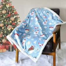 Lamb Blanket Christmas Fleece Blanket Winter Warm Bedding Sherpa Plush Backing 