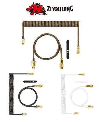 Custom Coiled USB C to A Cable for Gaming Keyboard Detachable Metal Aviator