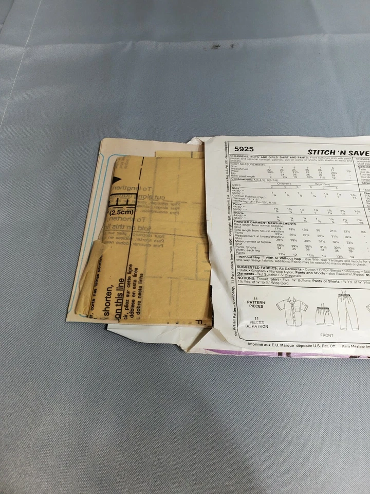 Vintage McCall's Stitch 'N Save Pattern 5925 Childs Shirt Pants Size 3 4 5 UNCUT - Image 2 of 3
