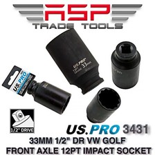 US PRO Tools 33mm 1/2" DR VW Golf Front Axle 12pt Impact Hub Nut Socket 3431