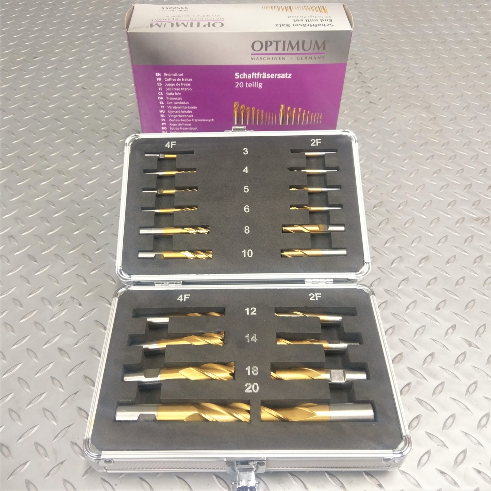 End Mill Slot Drill Set Milling Cutters OPTIMUM 20pc Metric Titanium