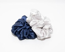 Blue Silver Satin Set Hair Scrunchies Wedding Bridal Style Elastic Hair Ties