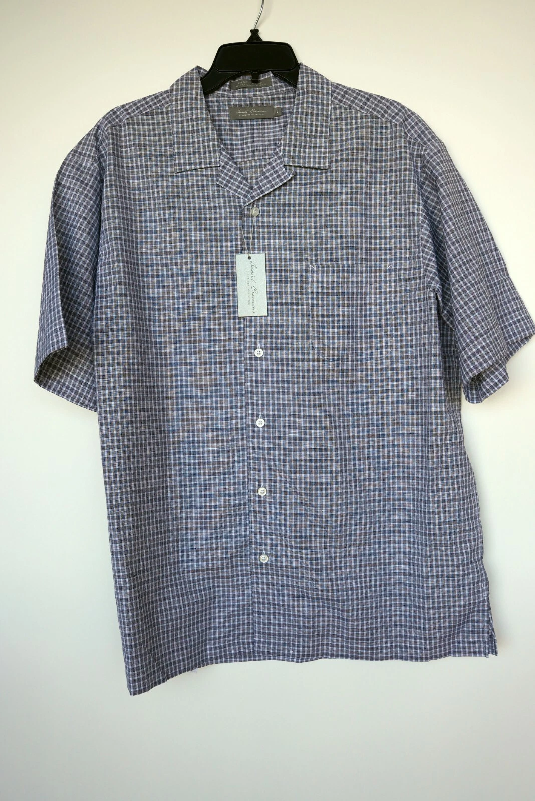 Daniel Cremieux Men's Short-Sleeve Shirt Large Ink Blue White Plaid NWT $85