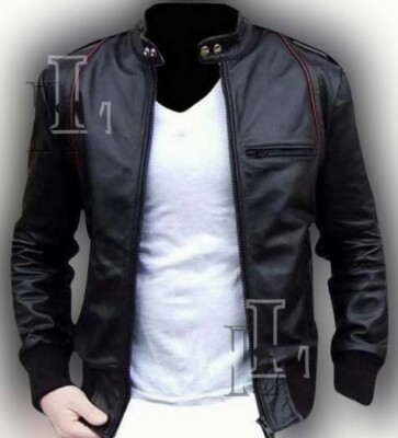 Handmade Men's, Slim Fit Leather Jacket , Men Biker Bomber Fashion Jacket Sale!!