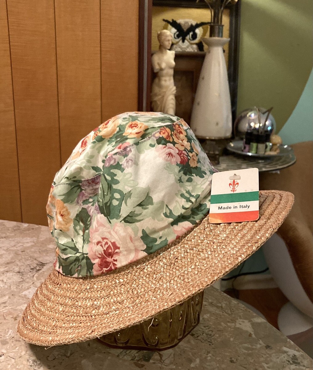 Vintage Betmar Straw/Cotton Floral Hat 80s 90s Retro Mod  display picture 2