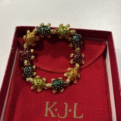 Kenneth Jay Lane Turtle Braclet 7 Inches Long Red Yellow Green Blue Enamel